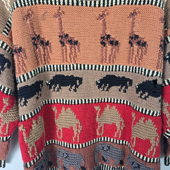 Vintage 90s 20 Ans Marisa Christina Safari Animal Knit Cardigan Sweater M - Picture 6 of 7
